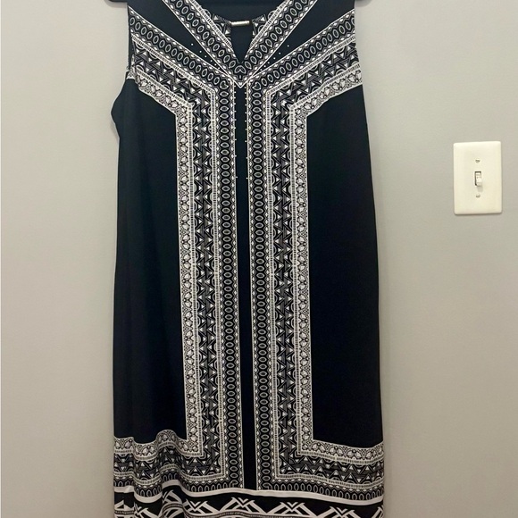 JM Collection Black and White Geometric Midi Dress - Picture 1 of 5
